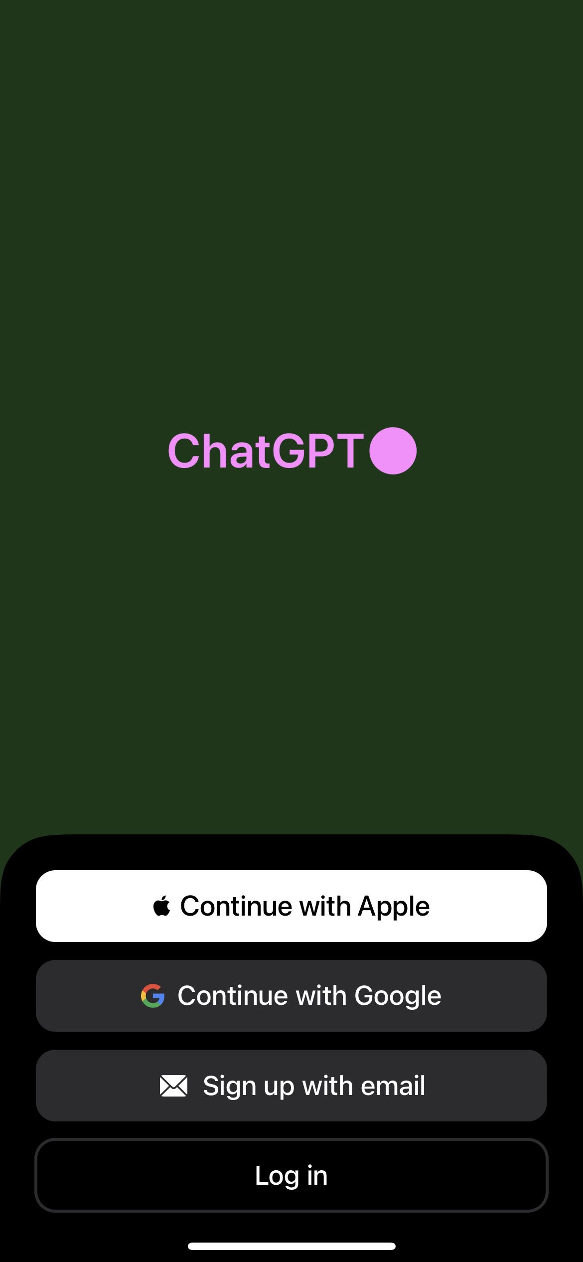 صفحه log in chat gpt برای آیوفن 
