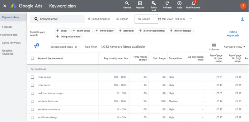 google keyword planner